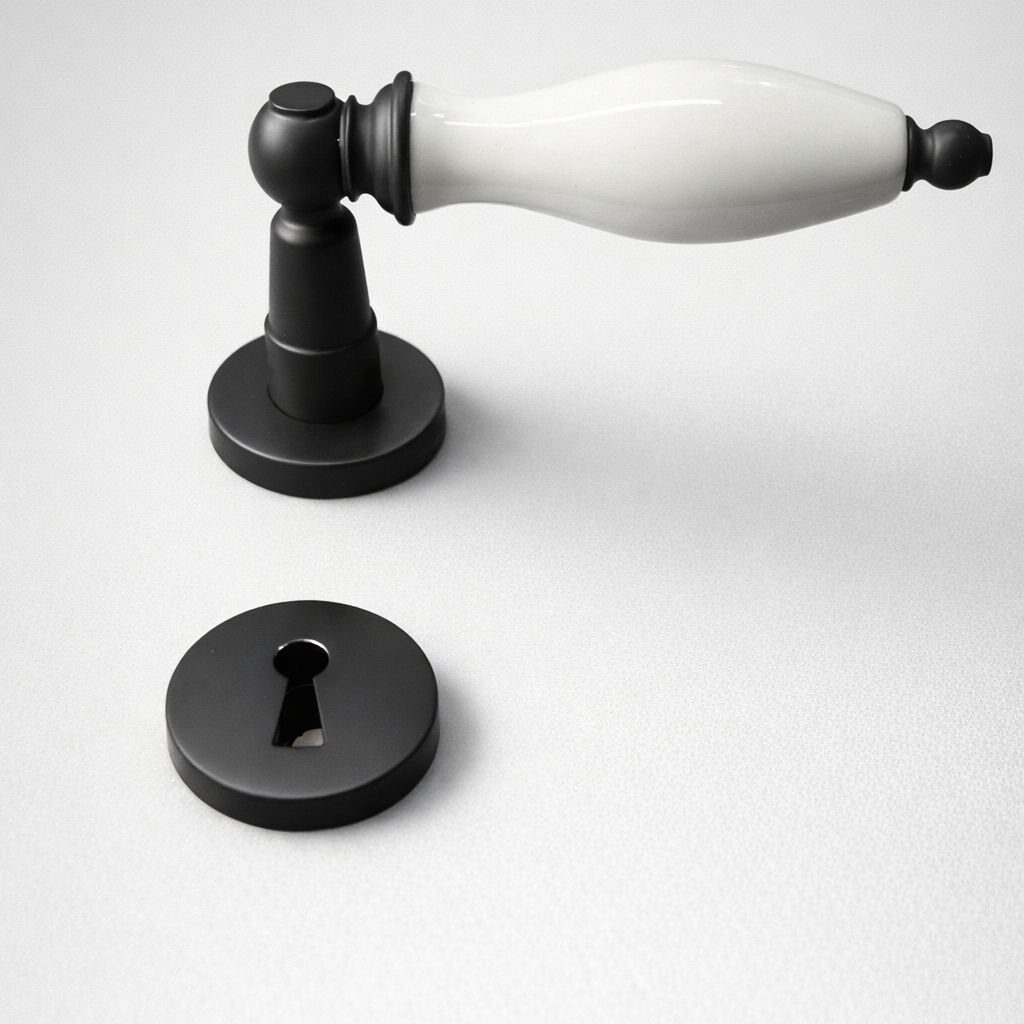 MAÇANETA TIPO ALAVANCA COM CABO EM PORCELANA, ESTAMPA 23, LATÃO PRETO FOSCO FAVORITA