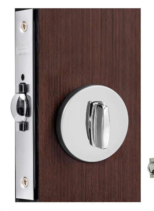 Fechadura rolete para porta pivotante roseta redonda cromada 45mm União Mundial